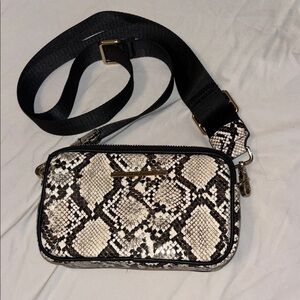 Quay Australia Snake-Print Crossbody Bag with Black Strap